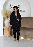 Women Solid Color V-neck Buttons Cardigan Bodycon Pants Sweater Sets CN-0222