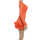 Sexy V-neck Long Sleeve Women Ruffles Package Hips Short Dress SXE-W24D58090