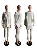 Women Solid Color V-neck Buttons Cardigan Bodycon Pants Sweater Sets CN-0222