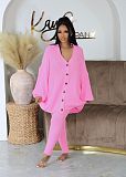 Women Solid Color V-neck Buttons Cardigan Bodycon Pants Sweater Sets CN-0222