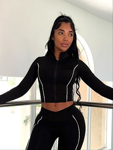 Black Long Sleeves Zipper Women Bodycon Long Pants Sets CN-0225
