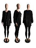 Women Solid Color V-neck Buttons Cardigan Bodycon Pants Sweater Sets CN-0222
