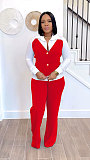Women Casual Lapel Collar Patchwork Sweatshirt Two Pieces Suit NY-3310