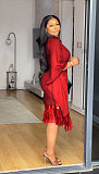 Elegant Lady Sequins Tassel Batwing Sleeve Package Hips Midi Dress Large Size NY-3300