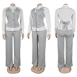 Women Casual Lapel Collar Patchwork Sweatshirt Two Pieces Suit NY-3310