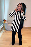 Women Stripes Prints Slit Tops And Long Pants 2 Pieces Sets NY-10929