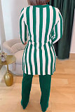 Women Stripes Prints Slit Tops And Long Pants 2 Pieces Sets NY-10929