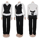 Women Casual Lapel Collar Patchwork Sweatshirt Two Pieces Suit NY-3310