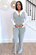 Women Casual Lapel Collar Patchwork Sweatshirt Two Pieces Suit NY-3310