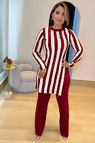 Women Stripes Prints Slit Tops And Long Pants 2 Pieces Sets NY-10929 Women Stripes Prints Slit Tops And Long Pants 2 Pieces Sets NY-10929