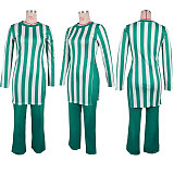 Women Stripes Prints Slit Tops And Long Pants 2 Pieces Sets NY-10929