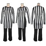 Women Stripes Prints Slit Tops And Long Pants 2 Pieces Sets NY-10929