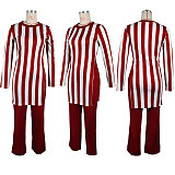 Women Stripes Prints Slit Tops And Long Pants 2 Pieces Sets NY-10929