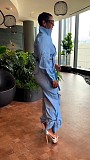 Women Long Sleeve Zipper Crop Top And Pockets Pants 2 Pieces Sets NY-3329