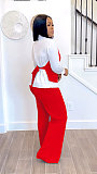 Women Casual Lapel Collar Patchwork Sweatshirt Two Pieces Suit NY-3310