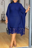 Elegant Lady Sequins Tassel Batwing Sleeve Package Hips Midi Dress Large Size NY-3300