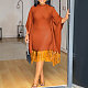 Elegant Lady Sequins Tassel Batwing Sleeve Package Hips Midi Dress Large Size NY-3300