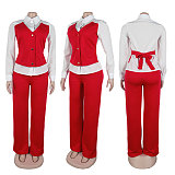 Women Casual Lapel Collar Patchwork Sweatshirt Two Pieces Suit NY-3310