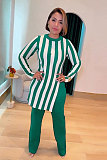 Women Stripes Prints Slit Tops And Long Pants 2 Pieces Sets NY-10929