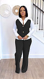 Women Casual Lapel Collar Patchwork Sweatshirt Two Pieces Suit NY-3310