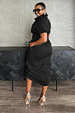 Women Solid Color Short Sleeve Pockets Maxi Dress NY-3320