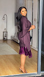Elegant Lady Sequins Tassel Batwing Sleeve Package Hips Midi Dress Large Size NY-3300