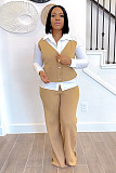 Women Casual Lapel Collar Patchwork Sweatshirt Two Pieces Suit NY-3310
