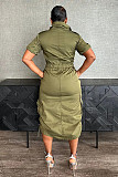 Women Solid Color Short Sleeve Pockets Maxi Dress NY-3320