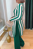 Women Stripes Prints Slit Tops And Long Pants 2 Pieces Sets NY-10929