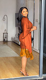 Elegant Lady Sequins Tassel Batwing Sleeve Package Hips Midi Dress Large Size NY-3300
