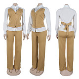Women Casual Lapel Collar Patchwork Sweatshirt Two Pieces Suit NY-3310