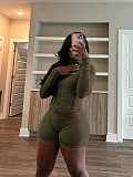Sportswear Women Zipper Long Sleeve Skinny Shorts Two-piece Set CH-24068