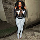 Sexy Transparent Mesh Bow Spotted Print Split Trousers Two-piece Sets YNS-2655