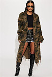 Women's Ripped Personality Camouflage Long Trench Coat SH-391323