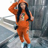 Sporty Women's Hoodie Printed Fleece Tracksuit 2 Pieces Sets DN-5999G1