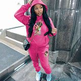 Sporty Women's Hoodie Printed Fleece Tracksuit 2 Pieces Sets DN-5999G1