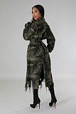 Women's Ripped Personality Camouflage Long Trench Coat SH-391323