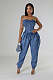 Stylish women's patchwork high elastic waist slimming denim romper LX-6035