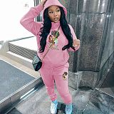 Sporty Women's Hoodie Printed Fleece Tracksuit 2 Pieces Sets DN-5999G1