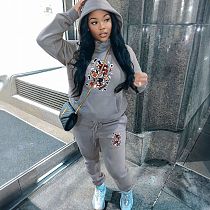 Women's Printed Hoodie Fleece Sporty Tracksuit 2 Pieces Sets DN-5999G9