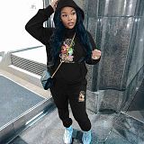Sporty Women's Hoodie Printed Fleece Tracksuit 2 Pieces Sets DN-5999G1