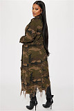 Women's Ripped Personality Camouflage Long Trench Coat SH-391323