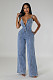 Sexy Women Low Cut Straps Denim Wide-leg Long Jumpsuit LX-6988
