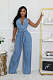 Women Sleeveless Zipper Denim Straight Long Jumpsuit LX-6990