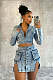Sexy Hollow-out Lapel Long Sleeves Slit Denim Mini Dresses LX-6032