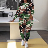 Women Camo Print Round Collar Full Sleeves Casual Two-piece Set ZNN-SME005
