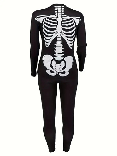 Girls crew-neck long sleeves printed skull casual suits black ZNN-KT02