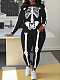 Girls crew-neck long sleeves printed skull casual suits black ZNN-KT02