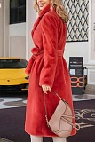 Women's elegant lace-up lapel plush long coat HX-1076