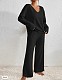 Women v-neck loose casual pit strip long sleeve two pieces suits HX-4818